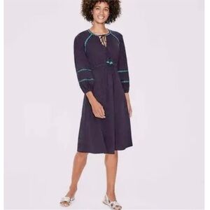 BODEN size 12L Heidi Jersey Dress Navy Blue Green